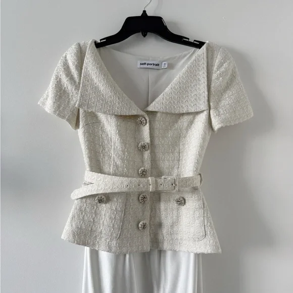 Self-Portrait bridal peplum satin and bouclé maxi dress (NEW and unworn!)